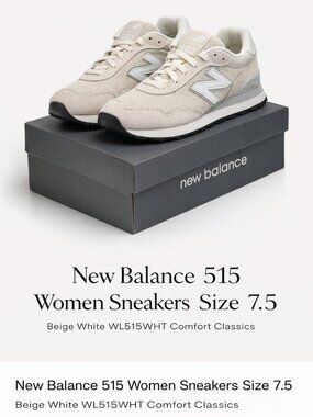 New Balance 515 Women Sneakers Beige White WL515WHT Size 7.5 Comfort Classic